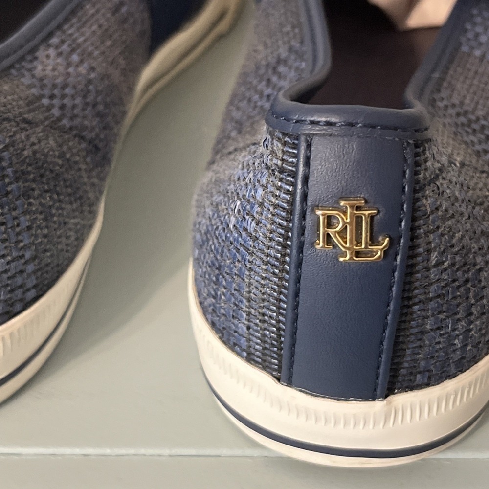 Ralph Lauren Jinny Slip-On Sneakers Womens 7.5B Blue Canvas RL Logo Casual Shoe - Picture 5 of 12